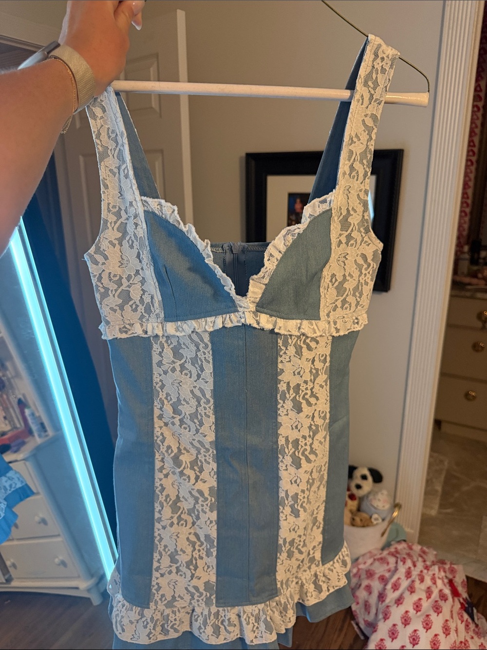 Blue Lace-Trim Bustier Chemise - Women Intimates mini dress